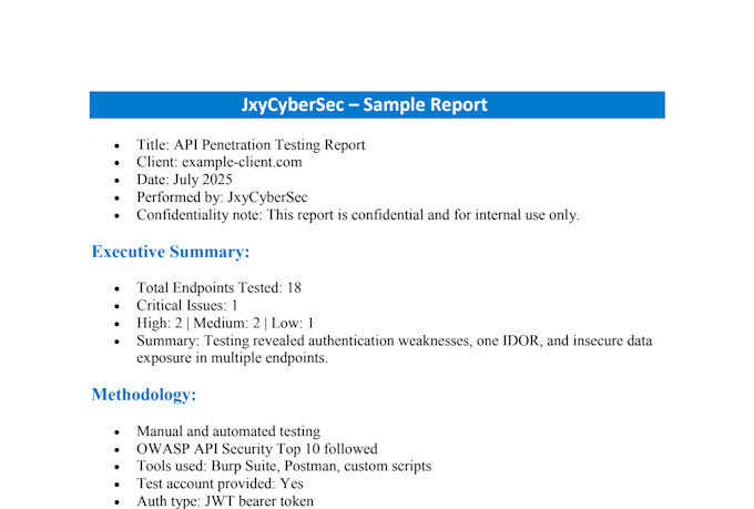 perform API security testing and provide detailed pentest report